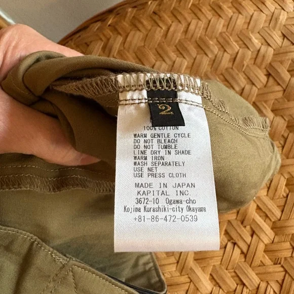 Kapital Tan Pull-on Cropped Pleated Pant with Velcro Closure, easy beach go pant - Picture 6 of 6